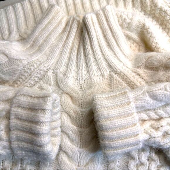 Polo Ralph Lauren Aran Knit Wool Alpaca Blend Mock Turtleneck Sweater in Cream - Picture 11 of 16